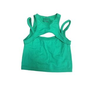 Garage XS Womens Tank Top Green Ribbed Knit Cut-Out Back
